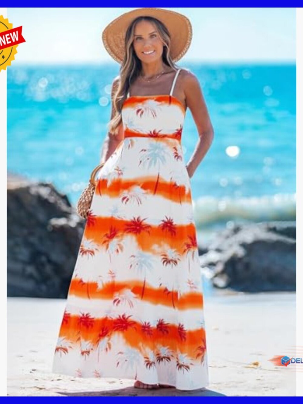 Spaghetti Strap Maxi Dress A-Line Flowy Summer Casual Beach - Picture 5 of 7